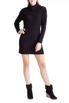 Платье-свитер с длинными рукавами и воротником-хомутиком черного цвета Kensie