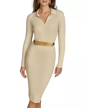 Платье-свитер с поясом Donna Karan, коричневый/бежевый