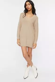 Платье-свитер с потертостями Sharkbite Forever 21, хаки