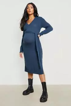 Платье-свитер с v-образным вырезом для беременных Boohoo, синий