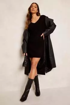 Платье-свитер с v-образным вырезом Boohoo, черный