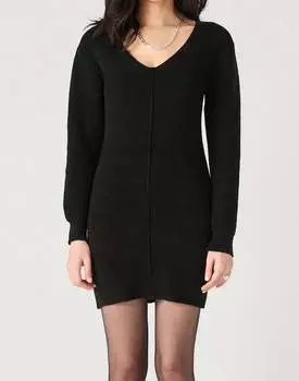 Платье-свитер с V-образным вырезом в рубчик черного цвета Dex