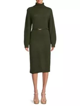 Платье-свитер с воротником-стойкой и поясом Saks Fifth Avenue, цвет Olive