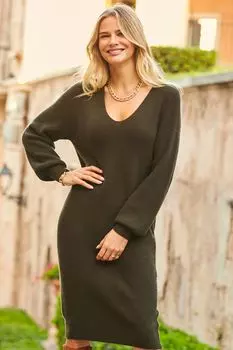 Платье-свитер свободного кроя с широкими рукавами Sosandar, зеленый