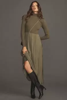 Платье-свитер Thea Twofer Anthropologie, зеленый