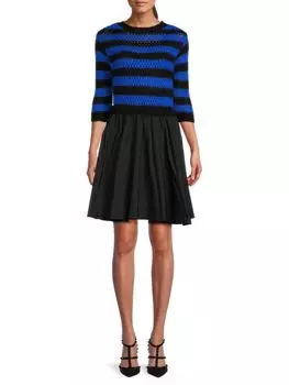 Платье-свитер в полоску с расклешенным силуэтом Redvalentino, цвет Blue Nero