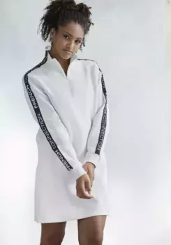 Платье-свитшот French Connection "lounge Dress" с воротником стойкой и вставками с логотипом на рукавах, кремовый