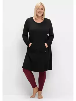 Платье-свитшот Sheego "Большие размеры", легкого А-силуэта, с карманом-кенгуру, черный