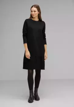 Платье-свитшот STREET ONE с воланом по подолу, черный