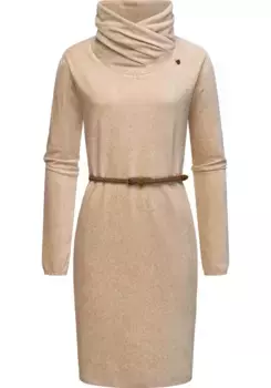 Платье-свитшот в стиле Ragwear "Белита", теплое вельветовое платье с широким воротником-трубой, цвет Sand
