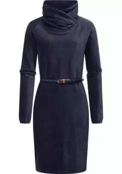 Платье-свитшот в стиле рэгвир "Белита", теплое вельветовое платье с широким воротником-трубой Ragwear, цвет морской волны