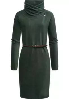 Платье-свитшот в стиле рэгвир "Белита", теплое вельветовое платье с широким воротником-трубой Ragwear, зеленый