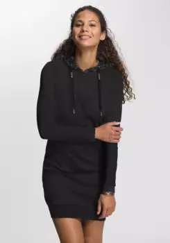 Платье-свитшот в стиле рэгвир "BESS O", худи с капюшоном на кулиске Ragwear, черный