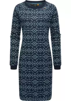 Платье-свитшот в стиле рэгвир "Дасса Ацтек", стильное платье с длинными рукавами на зиму Ragwear, цвет морской волны