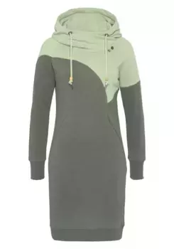 Платье-свитшот в стиле рэгвир "МАРИШКА", дизайн колор-блок Ragwear, оливковый