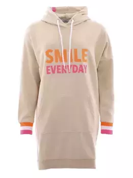 Платье-свитшот Zwillingsherz, с капюшоном, вышивкой спереди, карманом и неоновым принтом, бежевый