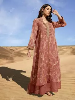 Платье свободного кроя Shein Najma с вышивкой, красный