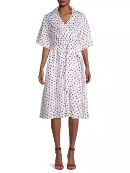 Платье T Tahari с пышными рукавами и цветочным принтом с запахом, белый