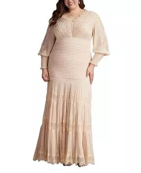 Платье Tadashi Shoji Nyssa с рукавами епископа - Большие размеры, коричневый/бежевый