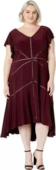Платье Taylor Plus Size Ruffle Sleeve Solid High-Low Dress, цвет Burgundy/Blush