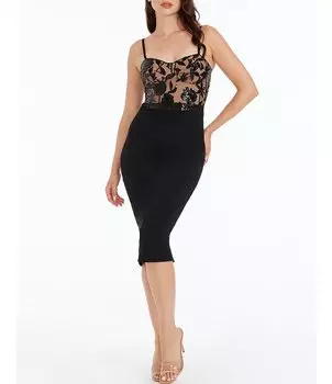 Платье The Population Облегающее платье без рукавов из тюля с пайетками и вырезом сердечком Dress the Population, черный