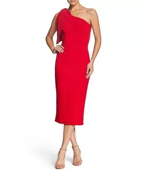 Платье The Population Tiffany Платье-футляр миди без рукавов на одно плечо с разрезом сзади и бантом Dress the Population, красный
