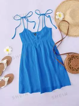 Платье тканое Shein WYWH на тонких бретельках с завязками, синий