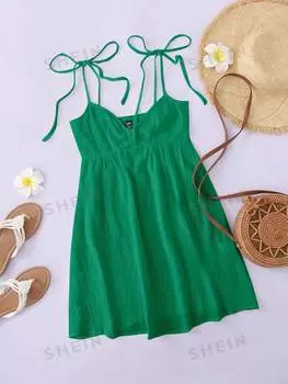 Платье тканое Shein WYWH на тонких бретельках с завязками, зеленый