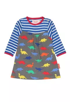 Платье Toby Tiger mit Dinosaurier und Streifen Print, синий