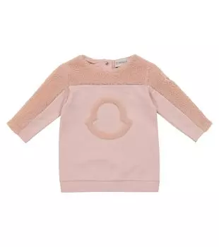 Платье-толстовка из эластичного хлопка с логотипом baby Moncler Enfant, розовый