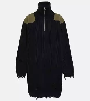 Платье-толстовка из хлопка и шерсти MM6 MAISON MARGIELA, черный