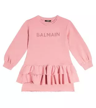 Платье-толстовка из хлопка с логотипом Balmain, фиолетовый