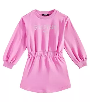 Платье-Толстовка из хлопкового джерси с логотипом Balmain, розовый