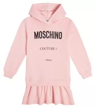 Платье-толстовка из хлопкового джерси с логотипом Moschino, розовый