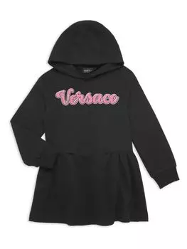 Платье-толстовка из синели с логотипом для маленьких девочек и девочек Versace, цвет Black Pink