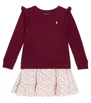 Платье-толстовка из смесового хлопка с цветочным принтом Polo Ralph Lauren Kids, красный