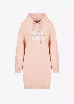 Платье-толстовка макси с капюшоном и цветочным логотипом Armani Exchange, розовый