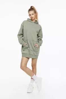 Платье-толстовка с капюшоном H&amp;M, светло-зеленый хаки
