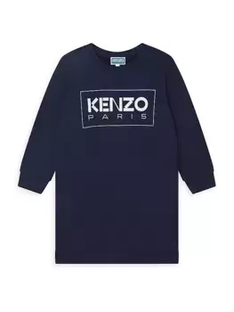 Платье-толстовка с логотипом для маленьких девочек и девочек Kenzo, темно-синий