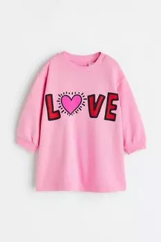 Платье-толстовка с набивным рисунком H&amp;M, пинк/кит харинг