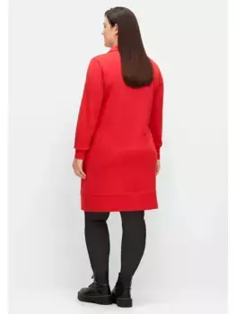 Платье-толстовка Sheego "больших размеров" с большим воротником и надписью, красный