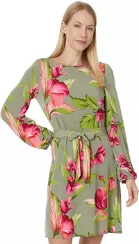 Платье Tommy Bahama Lavish Blooms Long Sleeve Short Dress, цвет Tea Leaf