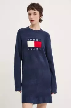 Платье Tommy Jeans с добавлением шерсти, темно-синий