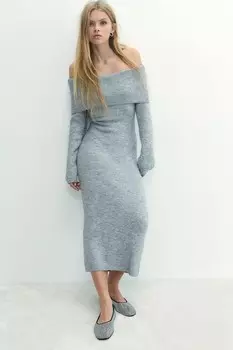 Платье тонкой вязки с открытыми плечами H&M, серый