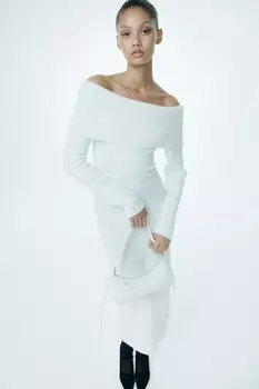 Платье тонкой вязки с открытыми плечами H&M, бежевый