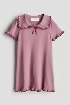 Платье тонкой вязки с воланной отделкой H&M, розовый