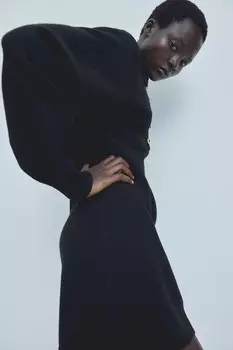 Платье тонкой вязки с воротником H&M, черный