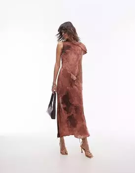 Платье Topshop asymmetric neck bias cut midi in mineral print