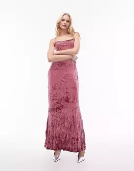 Платье Topshop Crushed Velvet Bias Maxi Slip, розовый