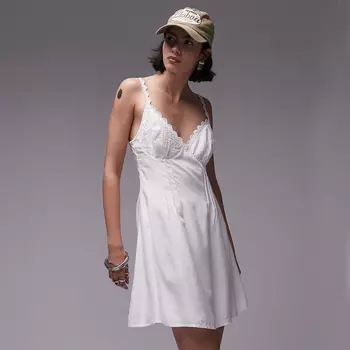 Платье Topshop Decorated Lace Mini With Darts On The Bust, серовато-белый